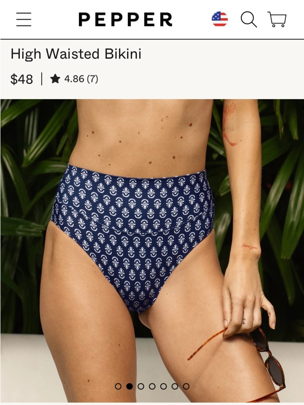 NWT Pepper High Waisted Bikini Bottom in Navy Paisley